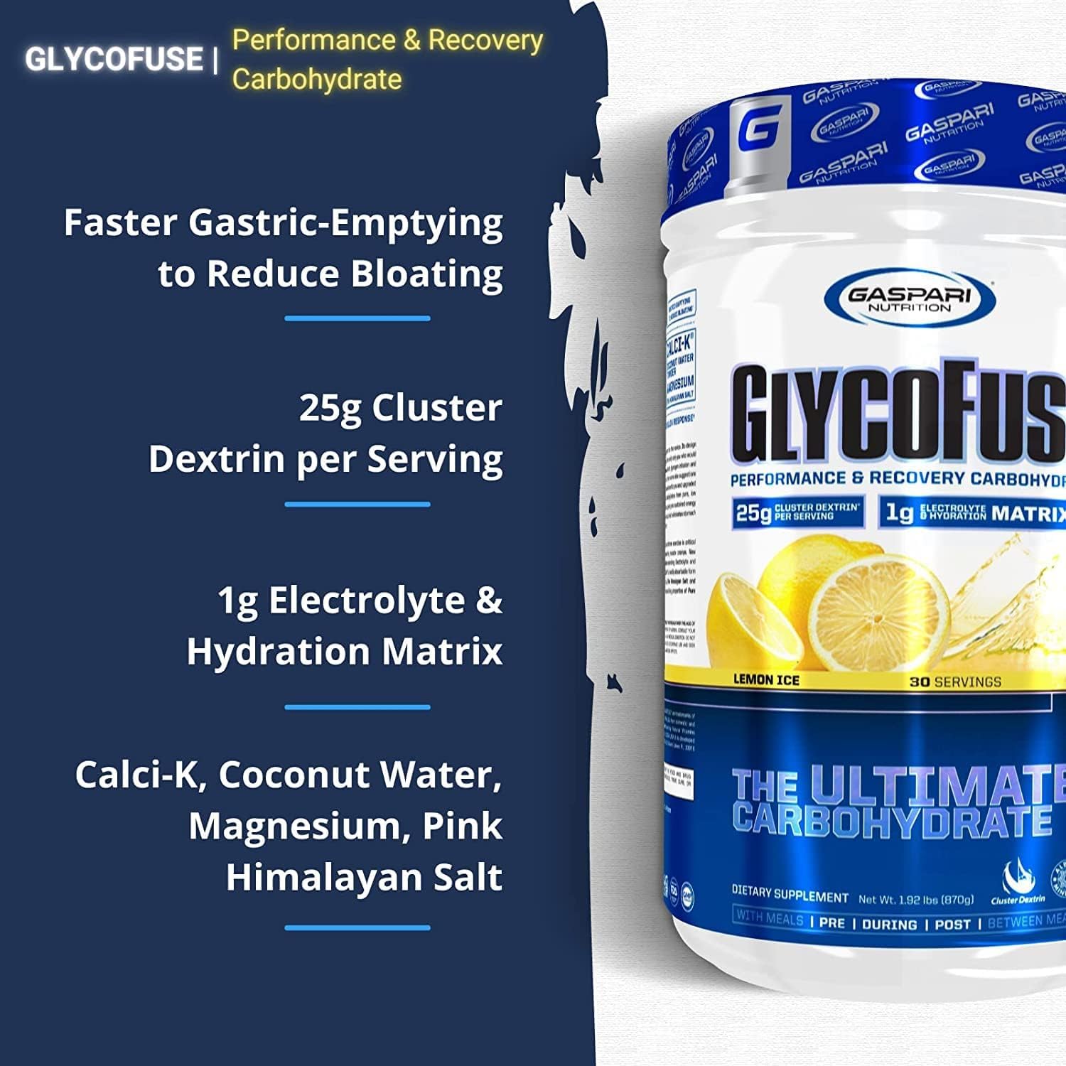 Gaspari Nutrition Glycofuse: Performance and Recovery Carbohydrate, 25g Cluster Dextrin and 1g Electrolyte and Hydration Matrix (30 Servings, Unflavored)