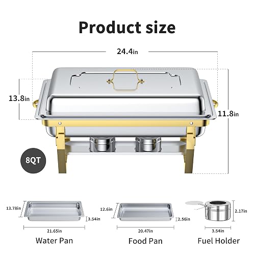 GGIU 8-Quart Chafing Dish Buffet Set - Stainless Steel Food Warmer With Lids & Lid Holders