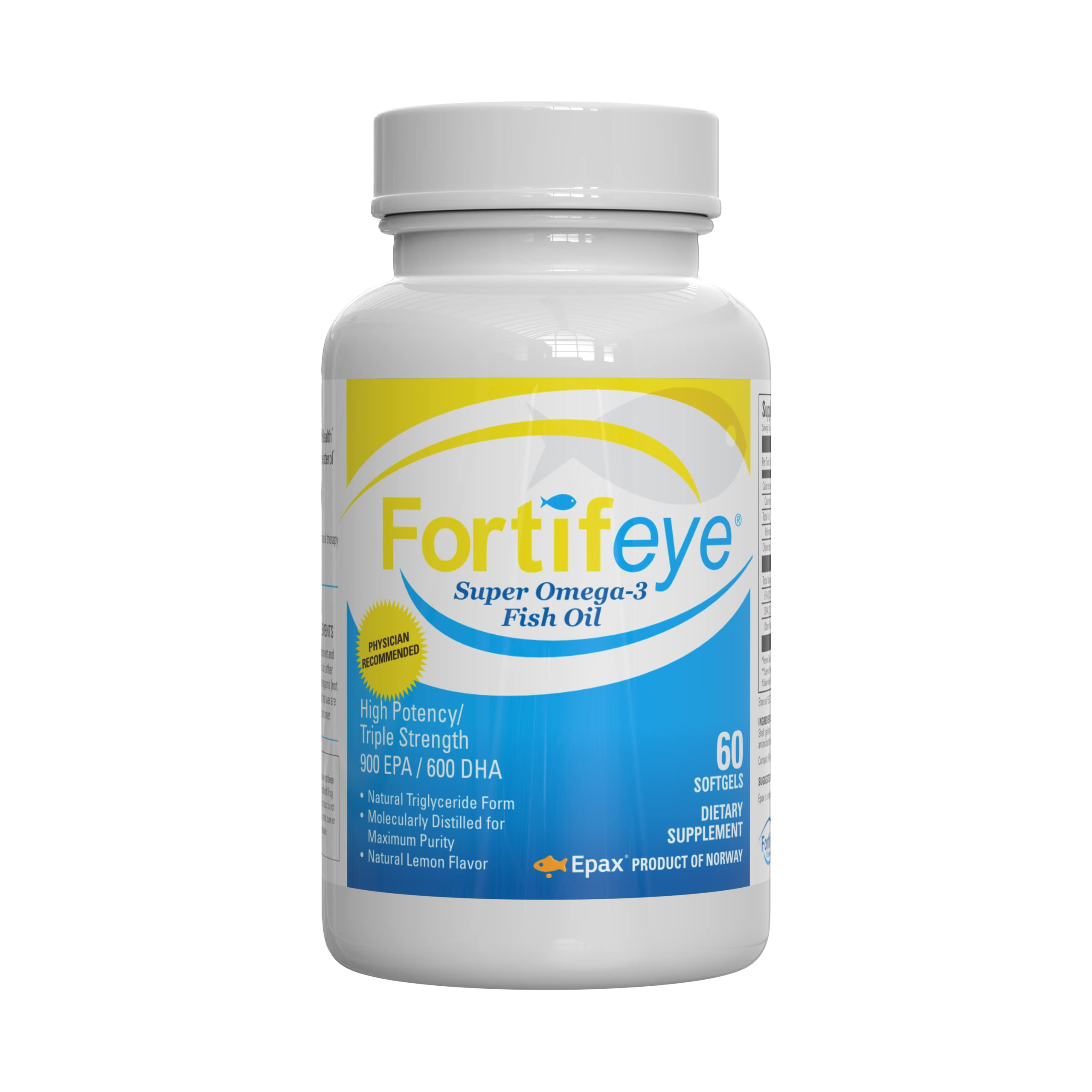 Fortifeye Vitamins Super Omega-3 Fish Oil | 1600 mg Omega 3 | with EPA and DHA | Natural Lemon Flavor 30 Servings