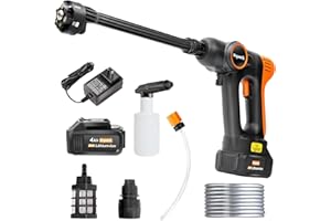 Heywork Cordless Pressure Washer, Brushless Portable Pressure Washer,3 Adjustable Levels with 6-in-1 Nozzle, Max 650 PSI(4.0Ah Battery and Fast Charger Included)