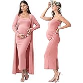 Rnxrbb 2 Piece Maternity Dress Cardigan Bodycon Baby Shower Wedding Gender Reveal Tube Dresses Night Out Cocktail