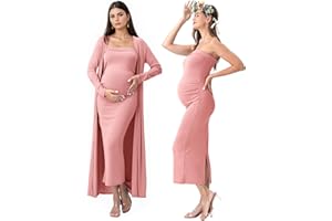 Rnxrbb 2 Piece Maternity Dress Cardigan Bodycon Baby Shower Wedding Gender Reveal Tube Dresses Night Out Cocktail