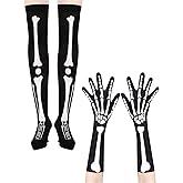 Blulu 2 Pairs Halloween Skeleton Gloves Stockings Set, for Halloween Party Costume Accessories