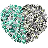 60 Pieces Assorted European Beads with Plating Silver Metal Alloy Rhinestone Large Hole Spacer Beads for DIY Charm Bracelet Jewelry Making (Green)