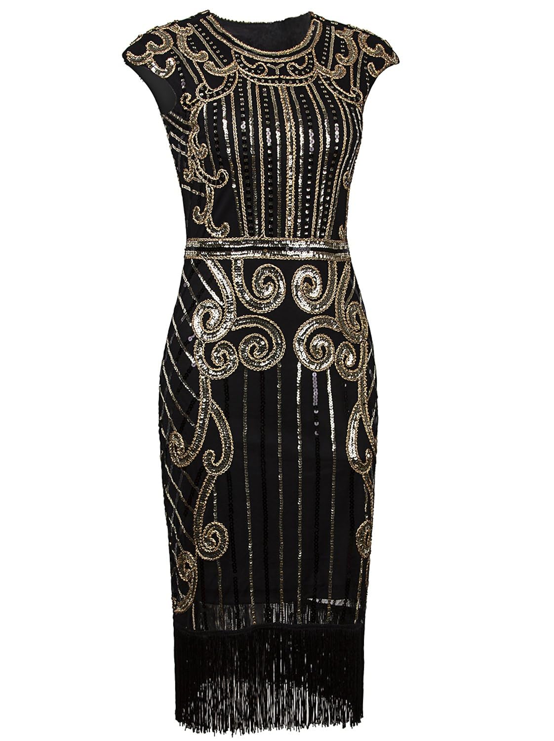 1920s Gatsby Flapper Dress - Sequin Embellished Mesh Fringe Dress For Themed Parties - View #3