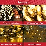 The Christmas Workshop 100 Warm White LED Lights 12.9m Indoor Outdoor view 3
