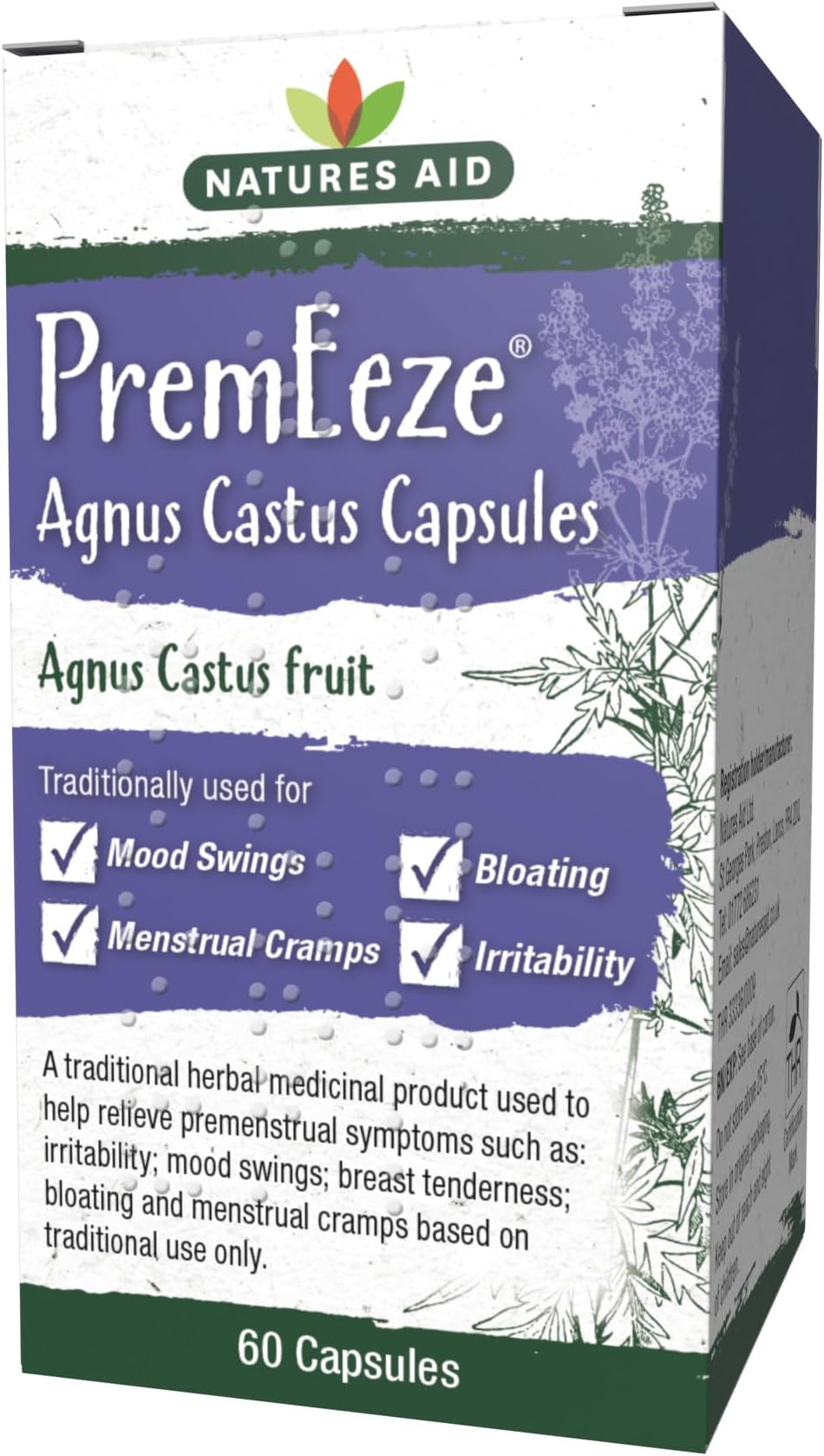 Natures Aid PremEeze Agnus Castus 400mg 60 Caps Vegan THR Registered