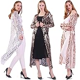 Women's Glitter Sequin Cardigan Long Sleeve Sparkle Duster Evening Party Cover Up Open Front Coat