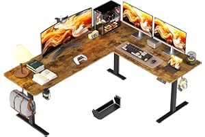 WALKINGDESK 75x61 Inches Reversible L Shaped Standing Desk Height Adjustable with Cup Holder, Electric Corner Computer Workstation for Home Office, Ergonomic Sit Stand up Gaming Desk, Rustic Brown