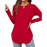 QUALFORT Women’s Long Sleeve Shirts Crewneck Loose Casual Soft Basic Tees Fit Tunic Fall Winter 2026