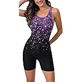 Halcurt Women's Athletic 1 Piece Swimsuit Boyleg Racerback Bathing Suit | 5" Inseam Thigh Length, Wide Straps, Built in Bra, Modest Coverage, Quick Dry, Lap Swimming, Water Aerobics