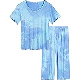Joyaria Bamboo Viscose Pajamas Womens Short Sleeve Capri Pjs Set Cooling Lightweight Sleepwear S-XXL