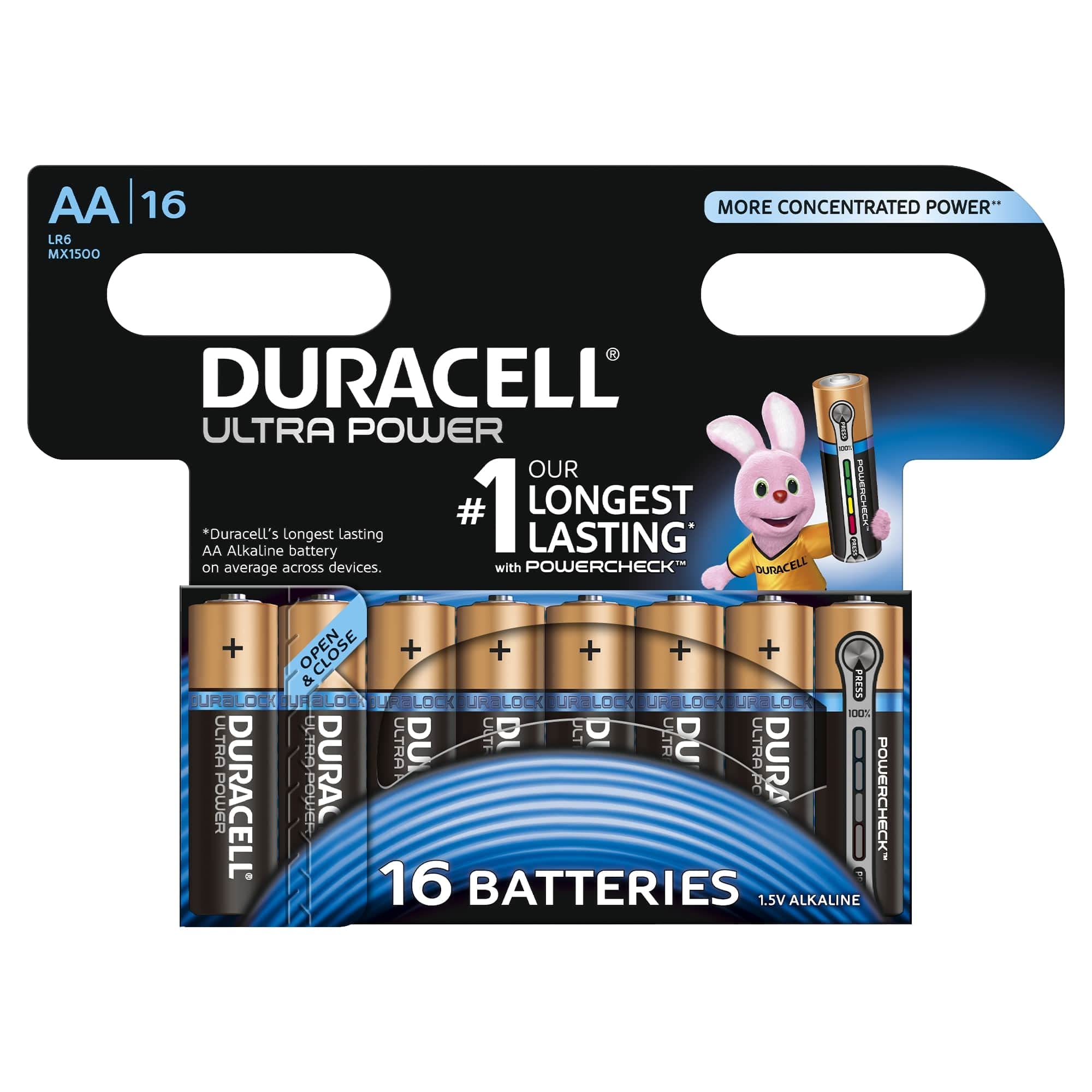Duracell Ultra AA Alkaline Batteries, Pack of 16