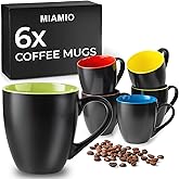 MIAMIO - 6 x 350 ml Stoneware Coffee Mug/Cup Set - Le Papillon Collection (Black-Colorful)