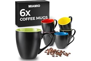 MIAMIO - 6 x 350 ml Stoneware Coffee Mug/Cup Set - Le Papillon Collection (Black-Colorful)