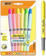 BIC Highlighter Grip Assorted Pack 12 Ribbed Rubber Grip Water-Based Ink view 1