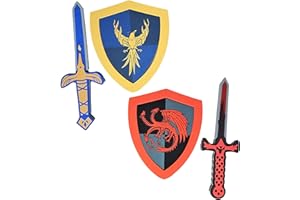 SENSORY4U Foam Sword and Shield Set Toy for Kids Imaginative Play - Pretend Toy Weapons for Role Play - Knight and Dragon Light Versus Dark