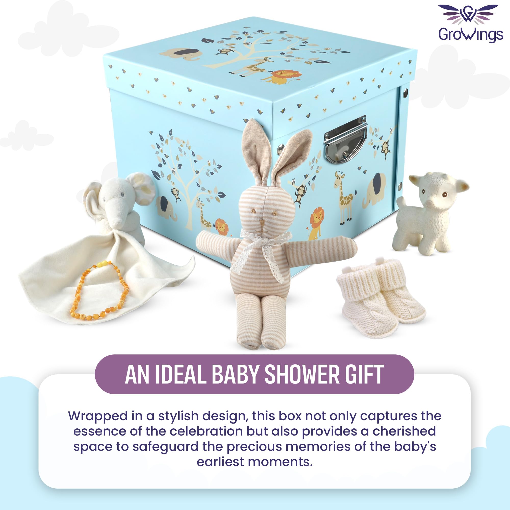 GroWings Baby Keepsake Box - Large Memory Storage for Newborns, Suitable for Boys and Girls, Strong, Durable, and Collapsible Gifts
