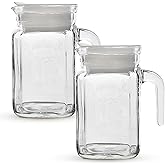 Amici Home Italian Igloo Quadra Glass Pitcher with Lid and Spout | Set of 2 | 17-Ounce | Clear Glass Water Pitcher for Refrigerator | Carafe for Iced Tea, Juice, Milk, Cold Brew and Mimosa Bar