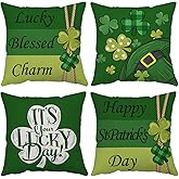 St Patricks Day Pillow Covers 18x18 Set of 4 Green Lucky Shamrock Velvet Throw Pillow Covers Saint Patricks Day Stripe Irish Pillow Cases Cushion Covers for Outdoor Couch Sofa Home Decoration