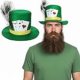 Chicingyou Halloween Costume Hat with Feather and Ribbon Poker Card Green Costume Accessories Novelty Hats One Size for Adults Men Women