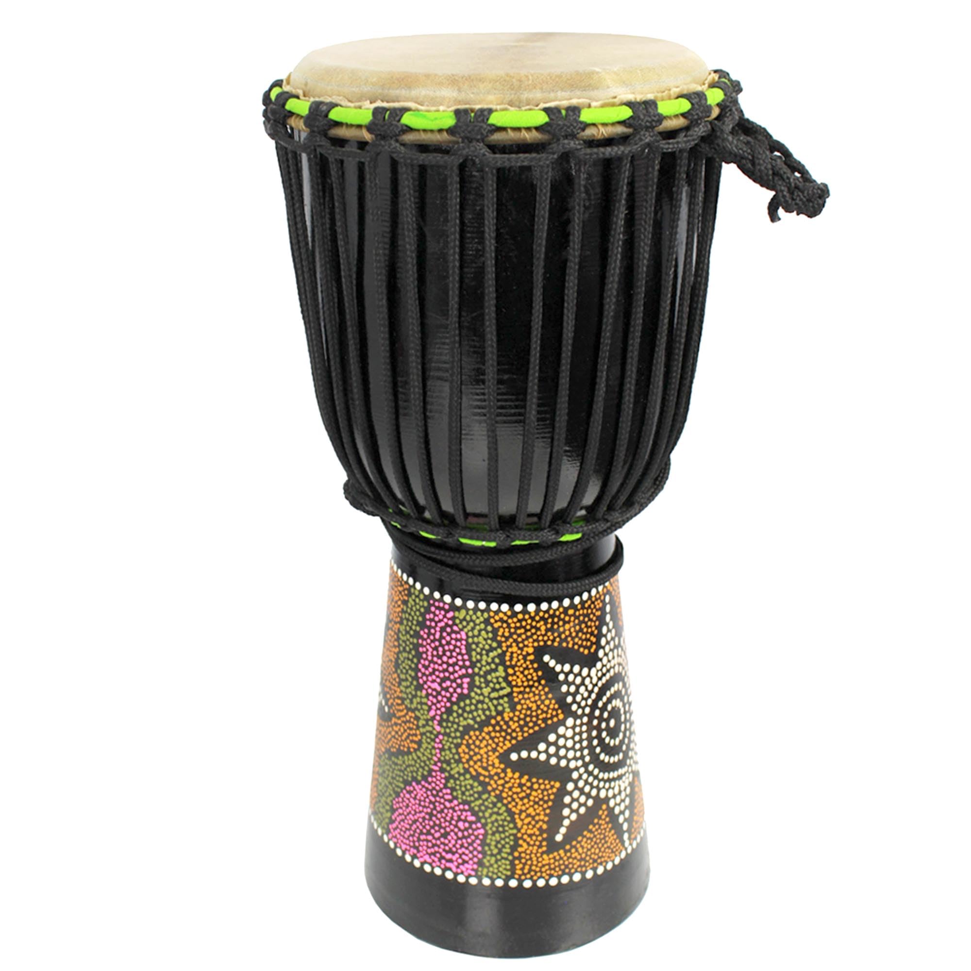 A-Star 8 Inch Painted Colourful West African Djembe Drum - Authentic Handmade, Rope Tuned, Natural Skin Head Educational Hand Drum - 50 cm Height.