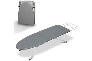 ZOES HOMEWARE Tabletop Ironing Board,Portable Iron Board with Iron Rest, Foldable Small Ironing Board with Heat Resistant Cover and 100% Cotton Pad, 31.5"x11.8"x7", Grey
