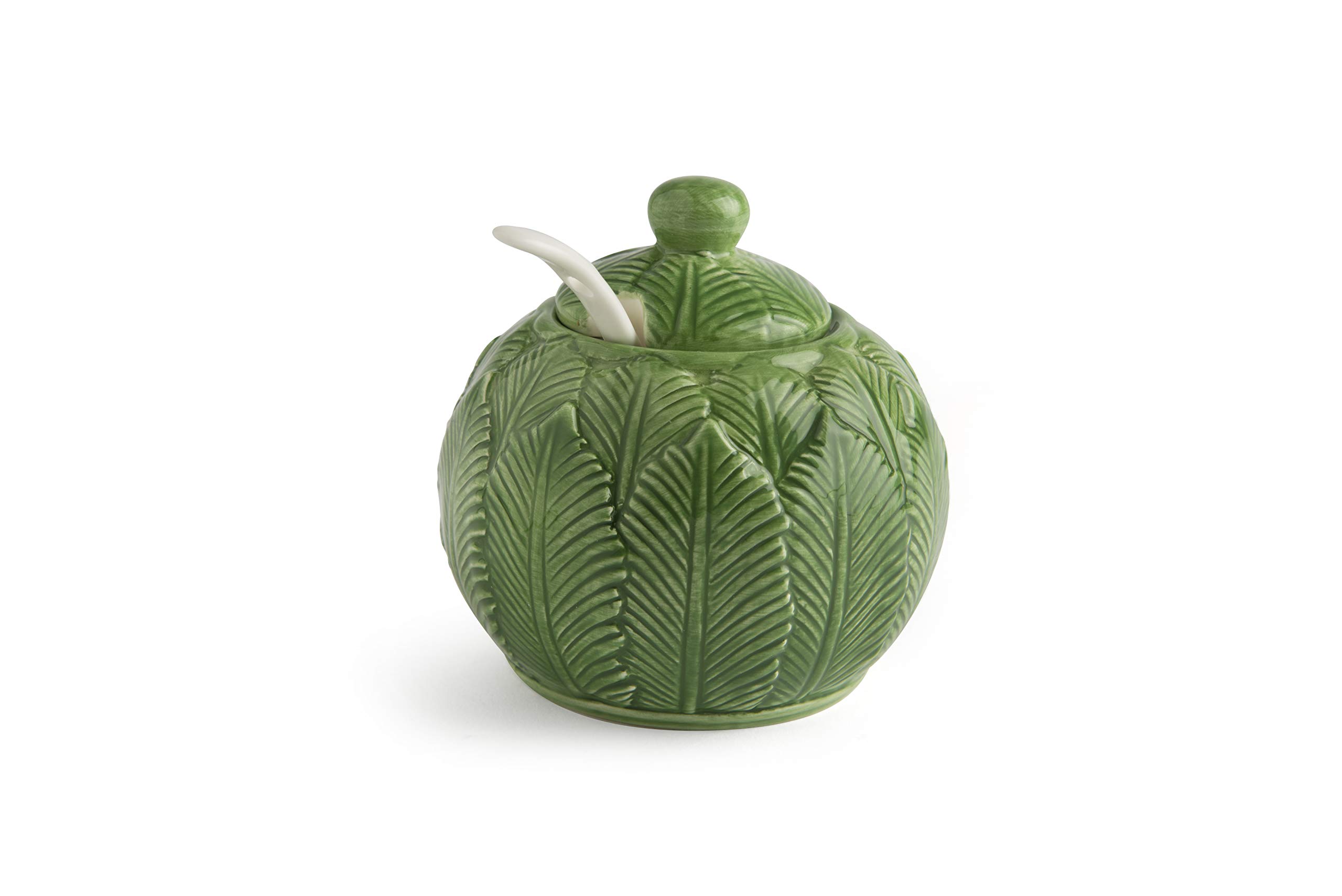 Excelsa Foliage Sugar Bowl with Spoon, Ceramic