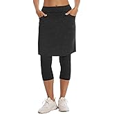 HOKOYI Modest Skirt with Leggings Attached for Women Workout Knee Length Swim Capri Pants with 2 Pockets