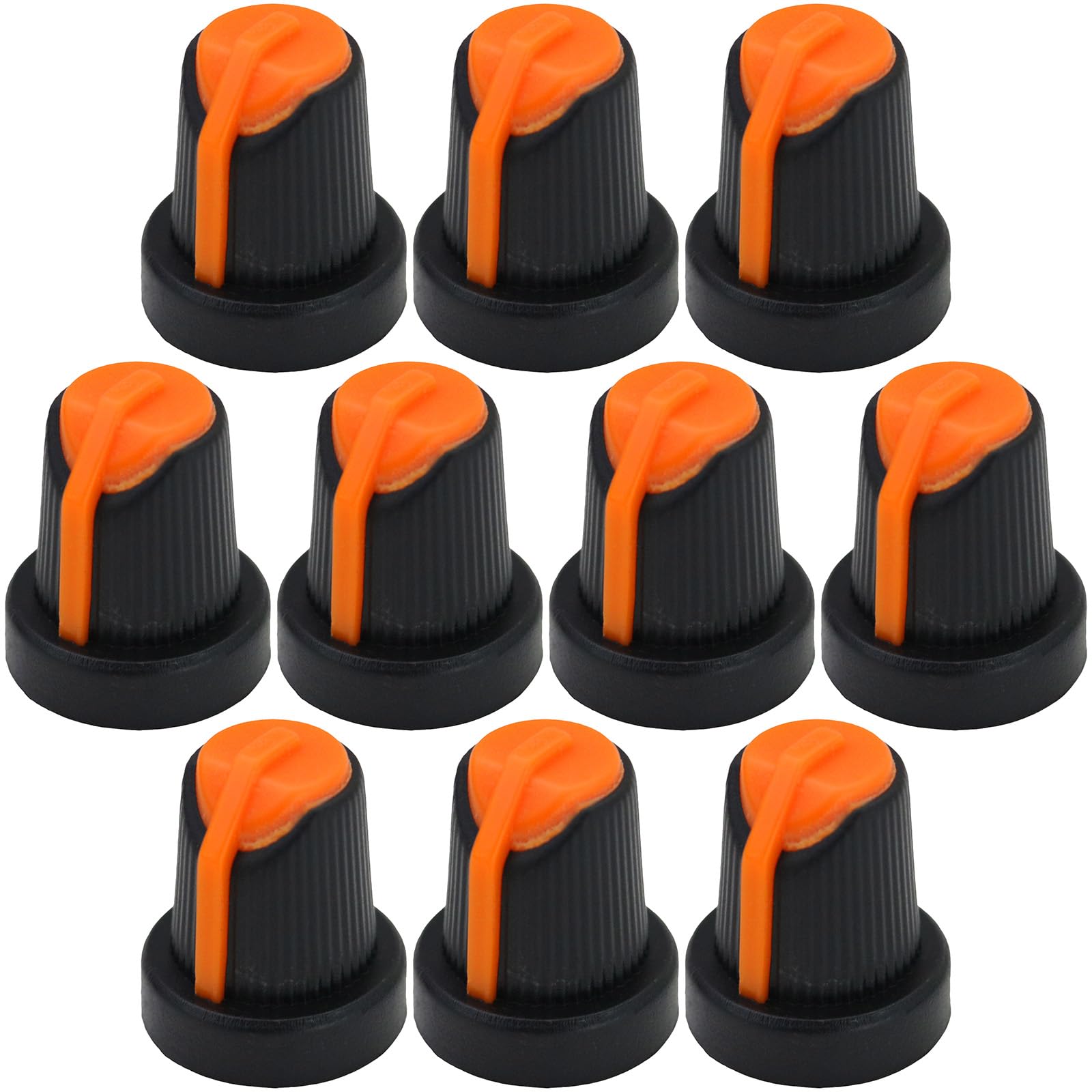 6mm Splined Hole AG5 Black Body Plastic Colour Indicator Control Knob Pack of 10 (Orange)