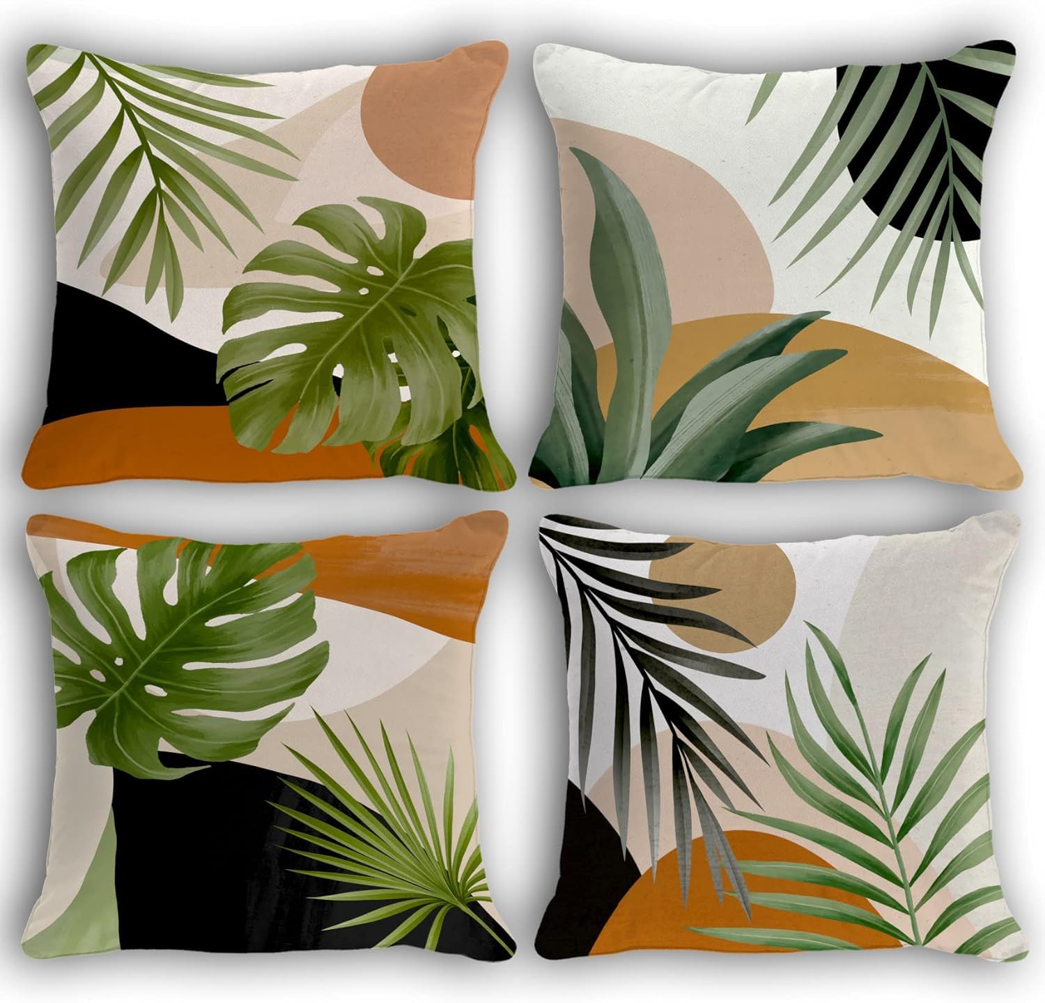 BAOKU Cushion Covers 45x45 cm Pillow Covers Spring Decorative Home Decor for Bed Couch Sofa Bedroom Office Pack of 4 green leaf Pattern Linen Pillowcase