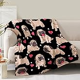 Pug Blanket Gifts for Women Mom Wife Girls Boys Birthday Christmas Valentine Presents Cute Pug Print Theme Decor Home Bedroom Living Room Couch Sofa Kids Adults Soft Cozy Plush Flannel Throws 60"x50"