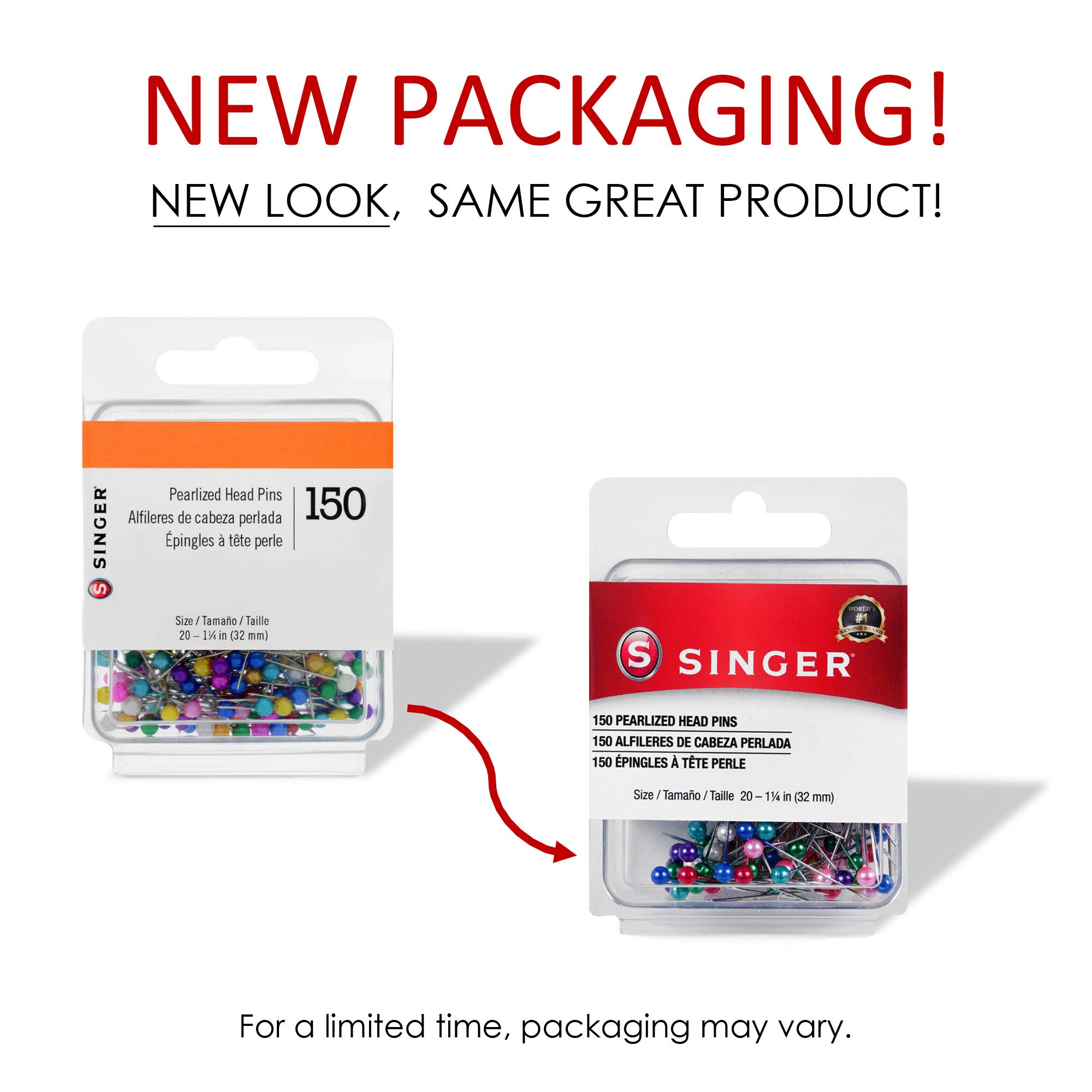SINGER 07050 Pearlized Head Straight Pins, Size 20, 150-Count, Multicolor
