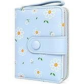 Busnos Women's Wallet Small Wallets for Women Cute Ladies Wallets Bifold Flower Wallet Womens With Zipper Blue Women's Coin Pocket Purses Card Holder for Women