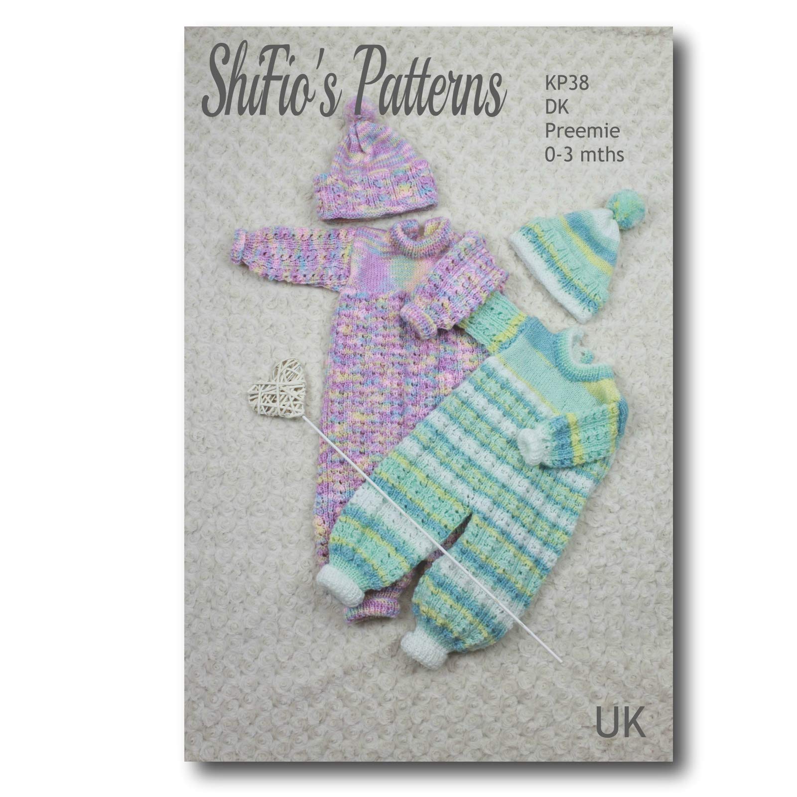 Knitting Pattern for Babies All in One Suit and Matching Hat, 2 Sizes, Preemie and 0 to 3 Months, Double Knitting Baby Pattern, Babies Double Knitting Pattern, DK, KP38