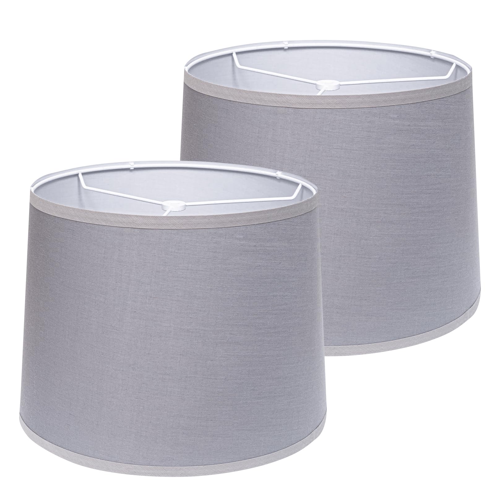 Photo 1 of GIGIVOSHA Lamp Shades Set of 2 - Drum Lampshades 11.4" x 12.9" x 9.8" Inches, Fabric Medium Replacement Lampshades for Table Lamp, Floor Lamp, Assembly Required, Spider,Linen