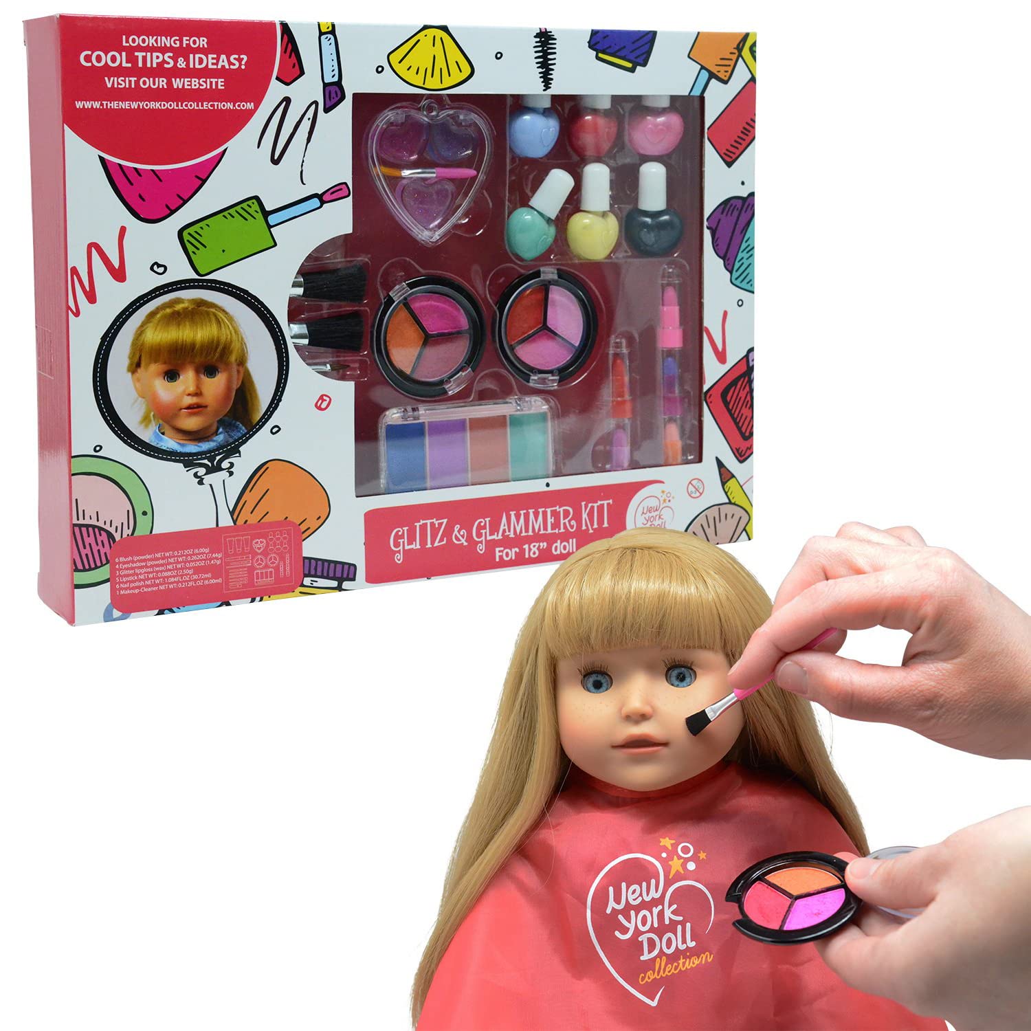 The New York Doll Collection Washable Makeup Set - For Fashion Girl Dolls and Kids- Dress Up pretend play Cosmetic Set Includes - Make Up Accessories