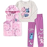 Disney Lilo & Stitch Girls 3 Piece Long Sleeve Shirt, Hooded Vest, and Pants Set for Big Kids