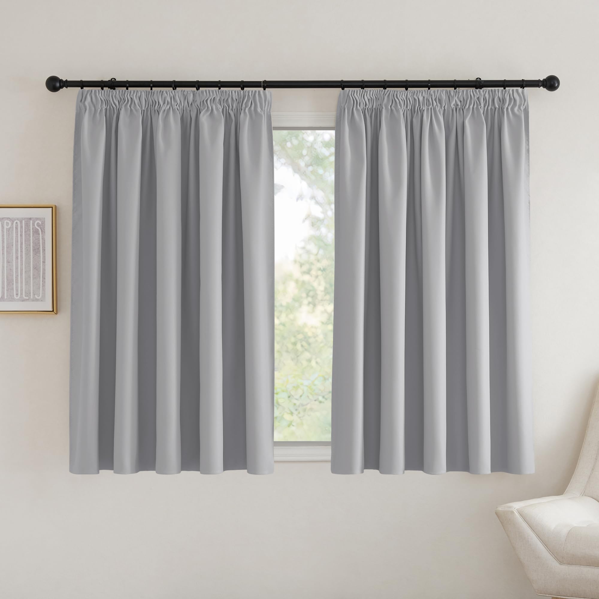 PONY DANCE Silver Blackout Eyelet Curtains 90x54 Inch Extra Wide Curtains for Bedroom, Living Room, Lounge Thermal Insulated Curtains for Window Treatment, W90 X L54, 2 Panels, Silver Grey