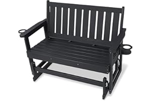 Mosbrisa Poly Lumber Patio Glider, HIPS Material Weather-Resistant Swing Bench for Outdoor Porch Garden (Black, 2-Seater)