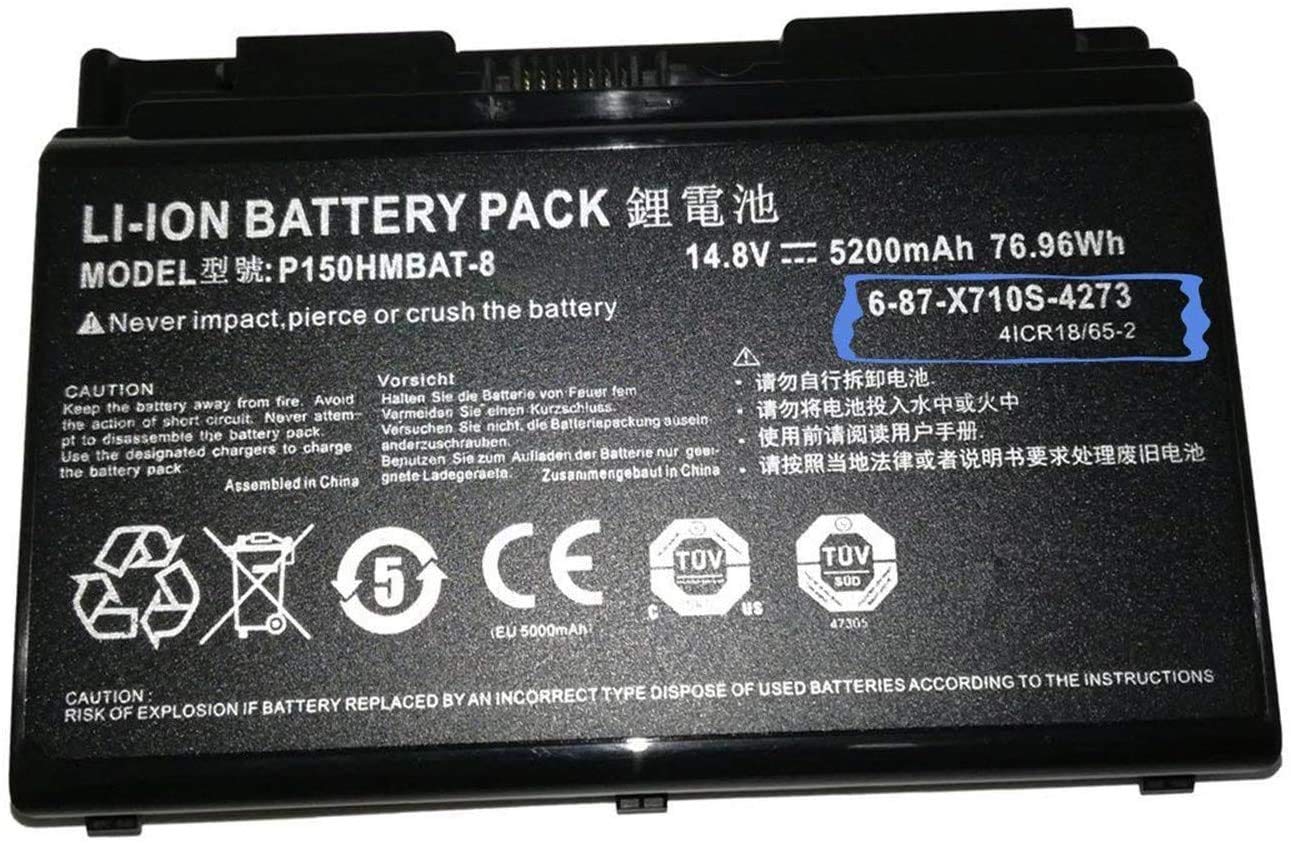P150HMBAT-8 X710S Laptop Battery Replacement for CLevo 6-87-X710S-4271 6-87-X710S-4272 6-87-X710S-4J7 6-87-X710S-4J72 Sager NP8170 NP8150 NP8130 P170HM P170 P170SM-A(14.8V 76.96Wh 5200mAh)