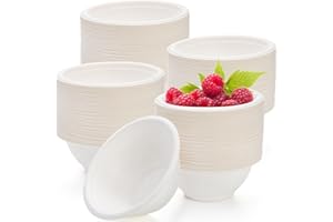 Yesland 250 Pack 8 oz Natural Sugarcane Bowls, White Small Disposable Paper Bowls Bagasse Soup Bowls, Microwave Chili Bowls f