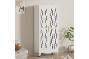 PAOFIN Metal Storage Cabinet,Tall Kitchen Pantry Cabinets with Hollow Doors and Adjustable Shelves,Freestanding Storage Cupboard for Kitchen, Living Room(61.02" White)