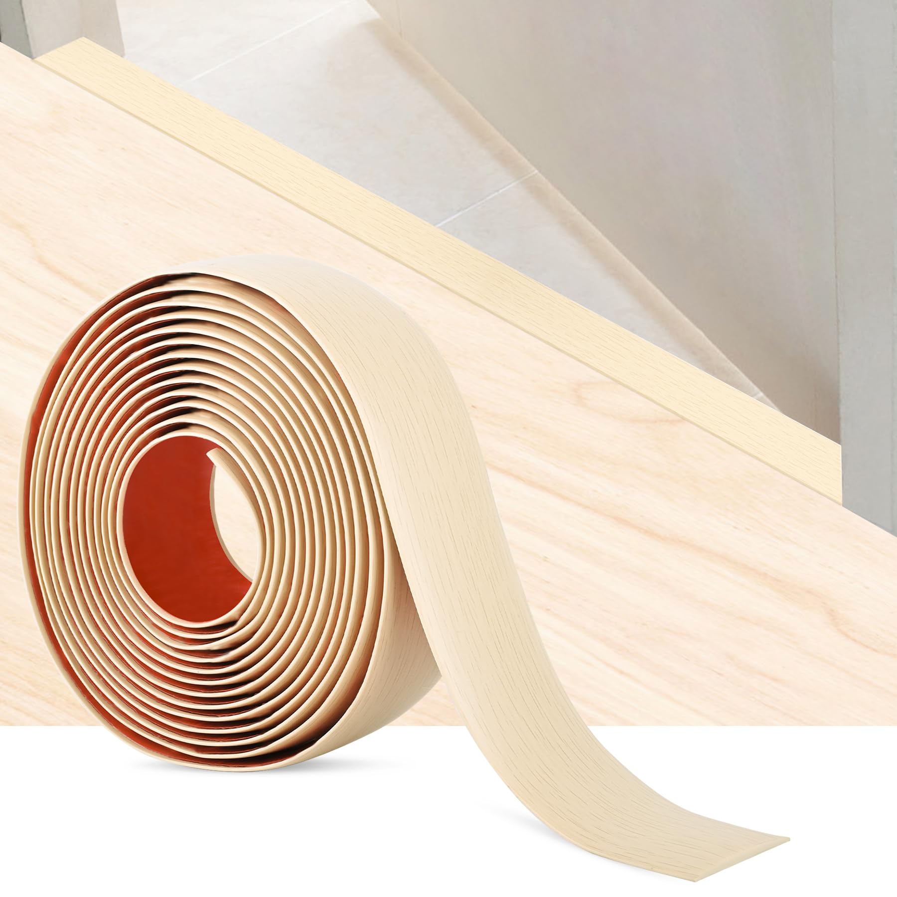 Photo 1 of 16.4 Ft Floor Transition Strip Seo0l1mCF_Wilf Adhesive Flooring Transitions Vinyl Floor Cover Strips Floor Bar Flat Divider Strip Laminate Floor Joining Trim Strip Wood Grain Design (5cm, Beige)