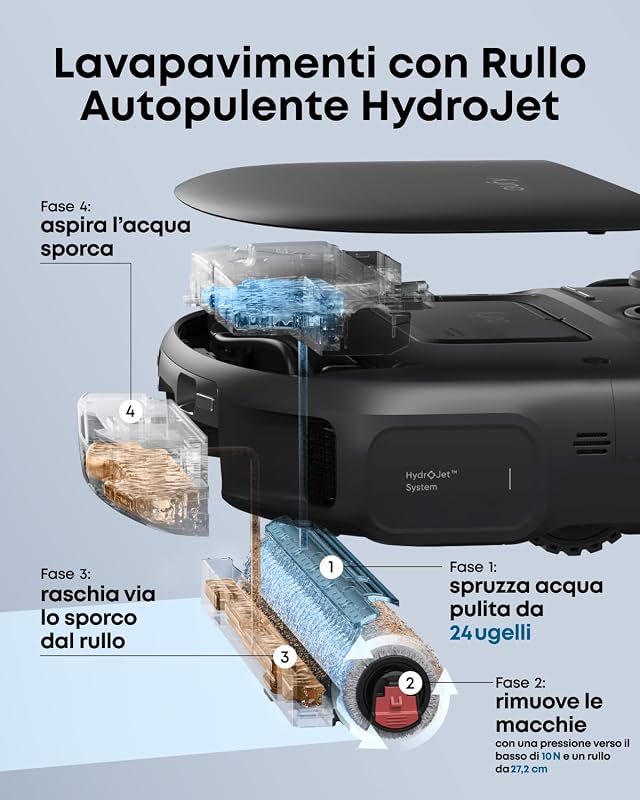 by Anker Omini C28 Robot Aspirapolvere HydroJet 5 in 1, Nero