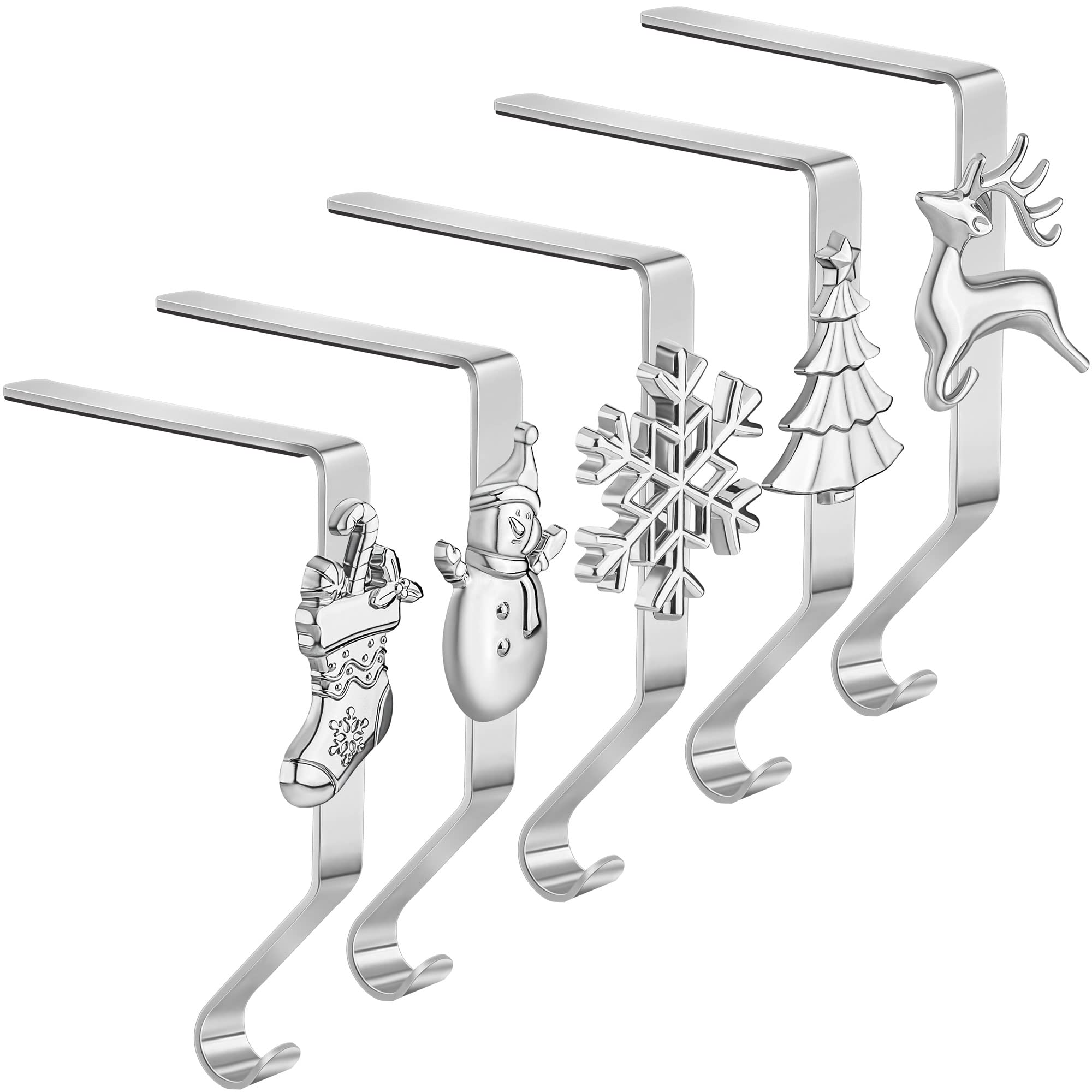 URATOT 5 Pack Christmas Stocking Holders Mantel Hooks Hanger Clips in 5 Styles for Christmas Party Decoration