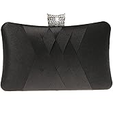 DA BODAN Fashion Womens Jane Satin Diamante Clutch Rhinestone Evening Bridal Prom Party Handbag Crossbody Purse Chain Bag