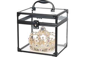 FRENESSA Portable Makeup Case Clear Crown Box Cosmetics Display Case Toiletry Organizer Box Transparent Acrylic Artists Train Case Travel Makeup Tools Storage for Vanity Bathroom Counter Dresser Case