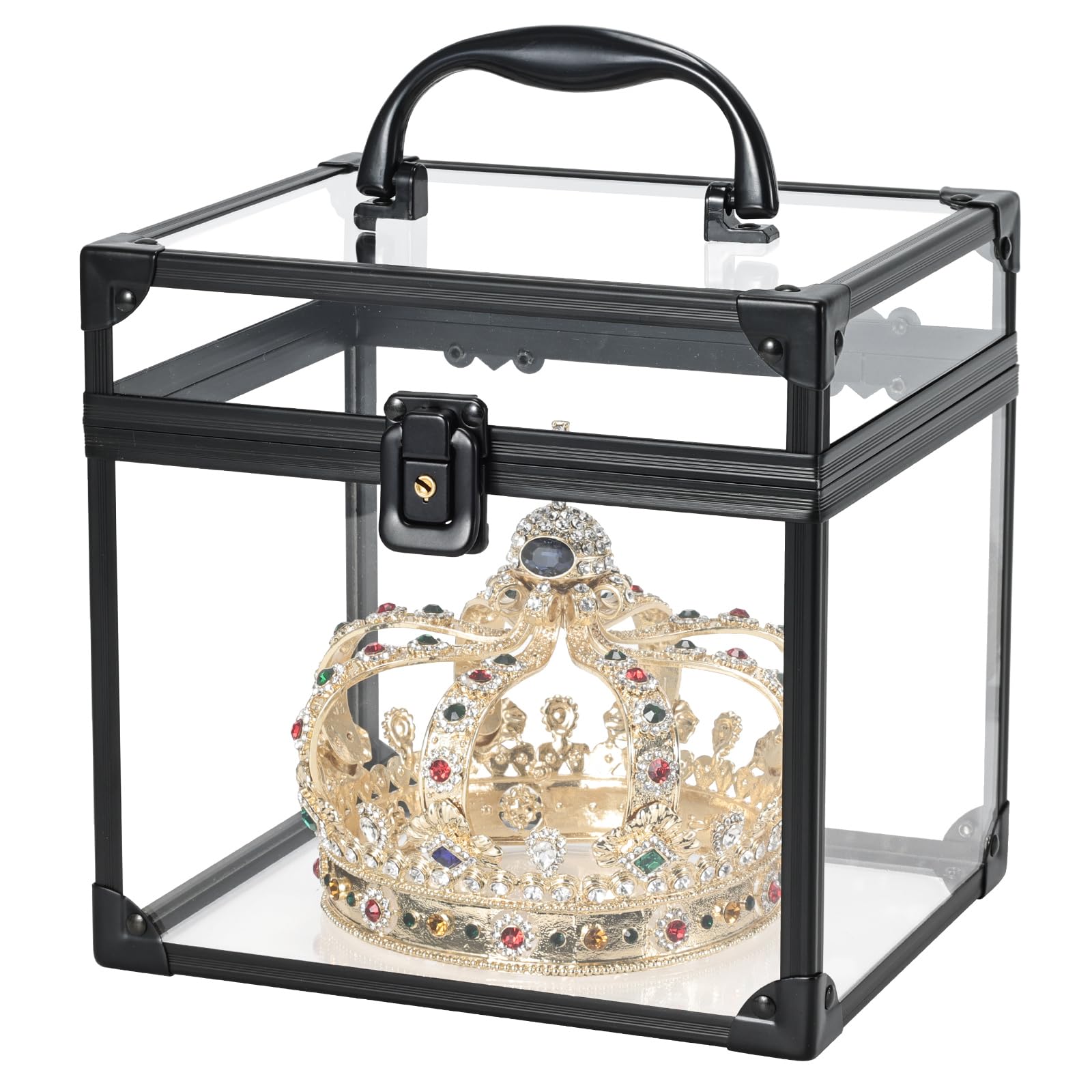 Photo 1 of FRENESSA Portable Makeup Case Clear Crown Box Cosmetics Display Case Toiletry Organizer Box Transparent Acrylic Artists Train Case Travel Makeup Tools Storage for Vanity Bathroom Counter Dresser Case