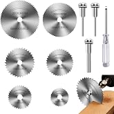 Drill Saw Blades for Dremel Rotary Tool 6Pcs HSS Saw Disc Wheel Cutting Blades with 2Pcs 1/8" Round Shank,1Pcs 1/4" Round Shank for Wood Plastic Aluminum Cutting(One Screwdriver)